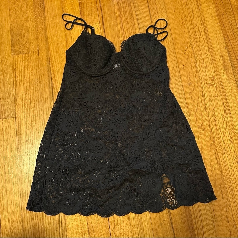 VICTORIA'S SECRET LACIE PUSH UP BODY LACE SLIP SUIT BRA DRESS Black 34C (j10